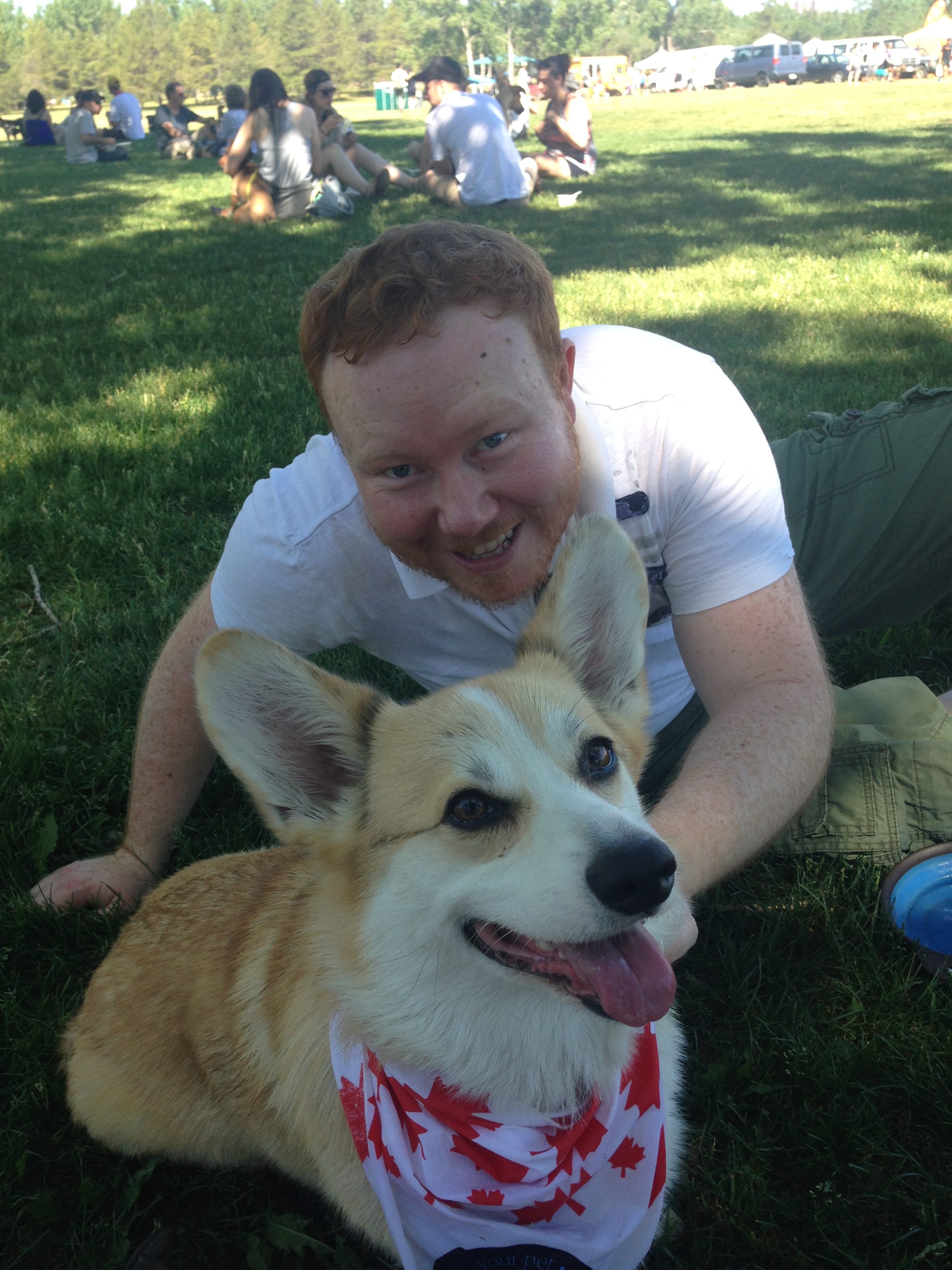 Watson the Corgi with his Dad Chris at last year's Pets in the Park in Edmonton Alberta Canada